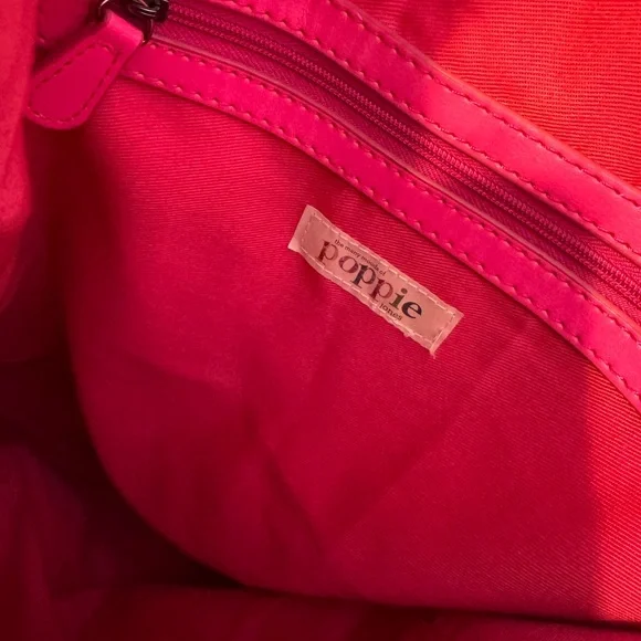 Poppie Snake Print Shoulder Hobo Bag Pink and Graphite Color Accents Chain Large - Picture 9 of 12